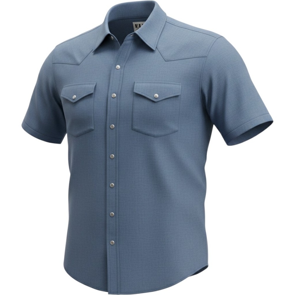 Ely Cattleman‎ Mens Blue Denim Western Pearl Snap Short Sleeve Shirt XLT Western